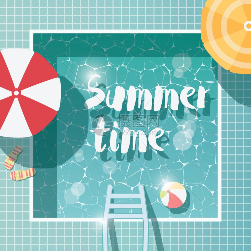 游泳池,顶景,暑假,清水与阳伞,矢量插图图片