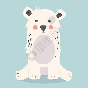 坐地上的熊可爱的北极熊坐蓝色背景的地上,矢量插图插画