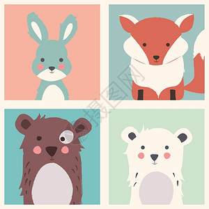 收集可爱的森林极地动物与婴儿幼崽,包括熊,狐狸兔子,矢量插图图片