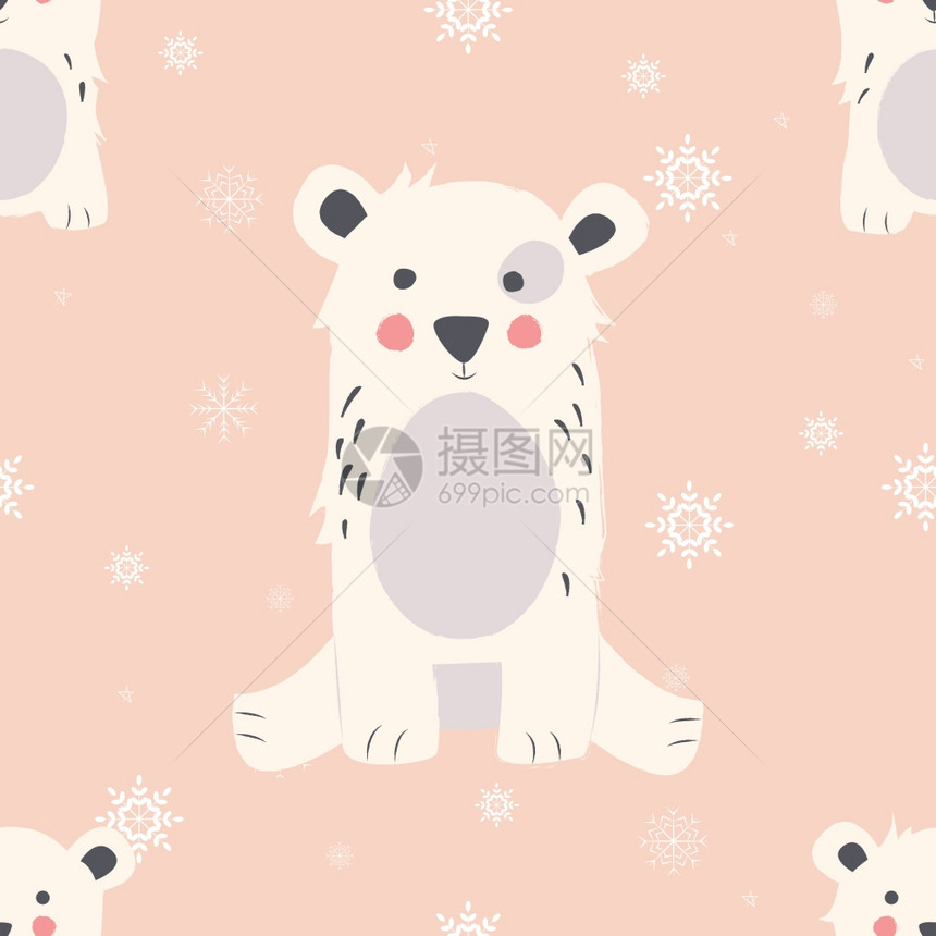 无缝诞图案与可爱的北极熊动物,矢量插图图片