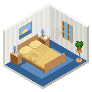 床边地毯带家具的测床室的矢量内部插画