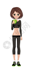 黑苹果树花穿着训练服的带苹果的运动女孩健身教练矢量插画