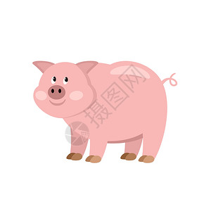 粉红色小猪卡通猪农民动物矢量插画