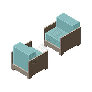 三维等距椅木制家具家具的等距物体矢量图片