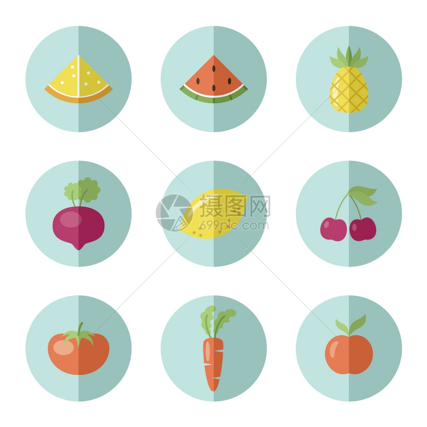 水果蔬菜图标圆形贴纸维克多图片