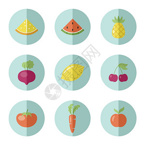 胡萝卜块水果蔬菜图标圆形贴纸维克多插画
