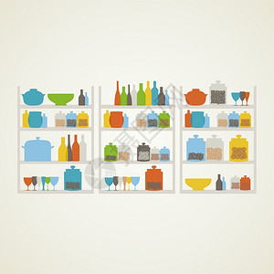 厨房里产品的架子矢量插图图片