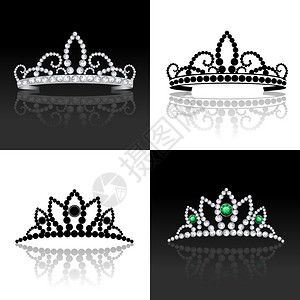 皇冠女豪华皇家珠宝银装饰集孤立矢量插图图片