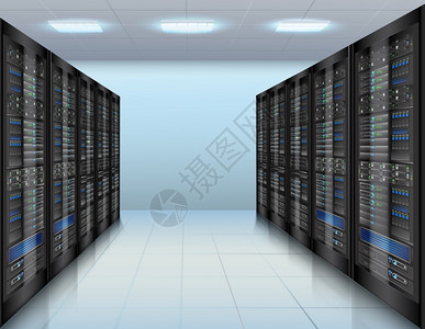 行业数据中心数据中心与网络服务器数据库计算机硬件室矢量图插画