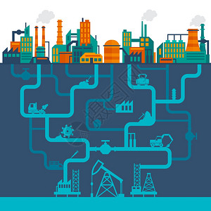 工厂平工业背景与制造技术建筑地下钻杆矢量插图图片
