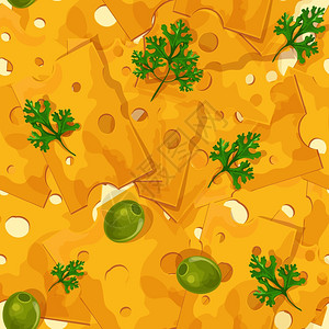 埃达天然美味的机切片奶酪食品分类彩色无缝图案矢量插图插画