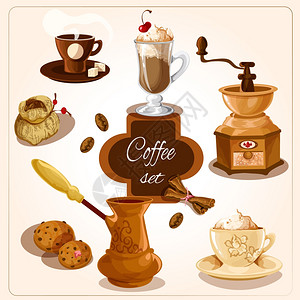 饼干桂皮咖啡咖啡色装饰图标糖罐罐豆孤立矢量插图插画