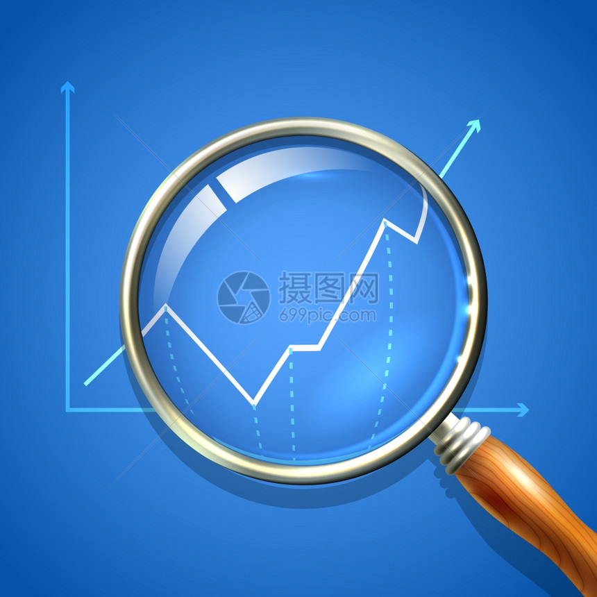 放大镜图表分析商业金融诊断数据搜索向量插图图片