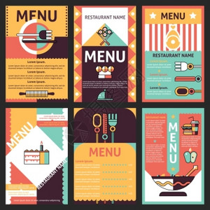 抽象现代餐厅菜单列表与装饰美食元素孤立矢量插图图片