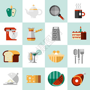 烹饪食品图标调味茶壶锅杯隔离矢量插图高清图片