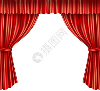 剧院舞台红色天鹅绒开放复古风格窗帘隔离白色背景矢量插图背景图片