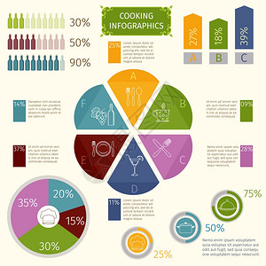 烹饪厨房餐厅信息图元素,食物用具图标图表矢量插图图片