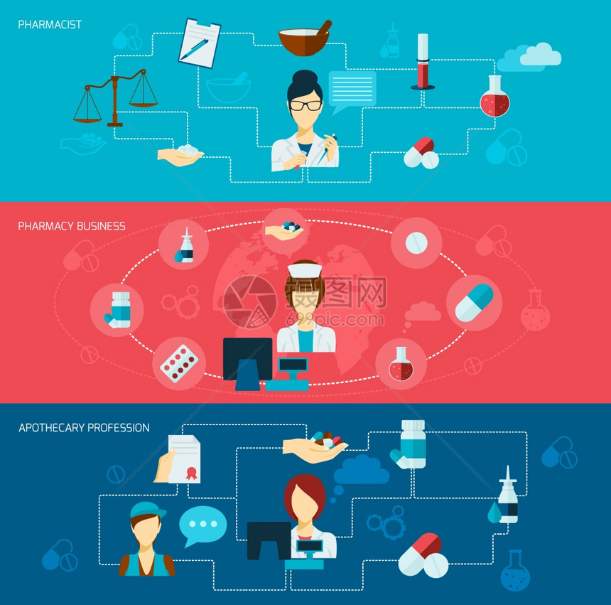 药剂师平旗与药房业务药剂师专业隔离矢量插图图片