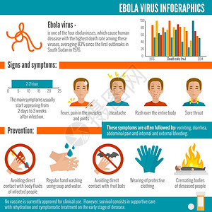 埃博拉病医学疾病致命感染症状信息图集矢量插图图片
