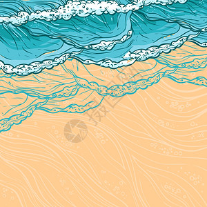 波浪流水勾画海洋沙滩海滨彩色背景矢量图图片