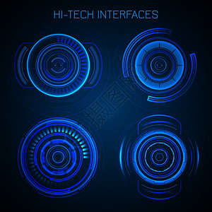 平视素材未来主义HUD接口高科技仪表板数字圆形元素矢量插图插画