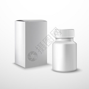 空白药瓶与医疗补充剂现实隔离白色背景矢量插图图片