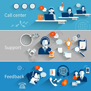 客户服务代呼叫中心客户服务横幅与呼叫中心支持反馈隔离矢量插图插画