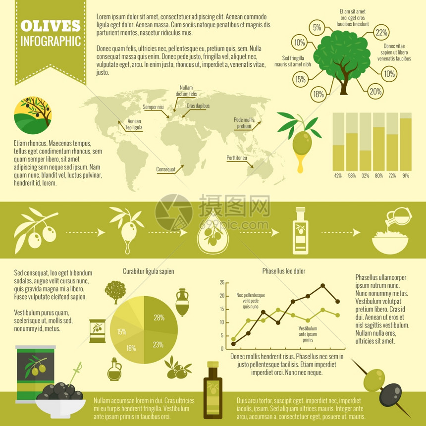 自然机橄榄信息集与图表世界矢量插图图片