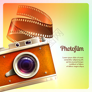 摄影胶片素材复古相机复古摄影技术背景与胶卷矢量插图插画
