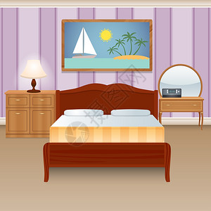 卧室室内住宅公寓与家具衣柜装饰海报矢量插图图片