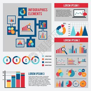 商业数据财务报告信息元素点条形饼图表图表孤立向量插图图片