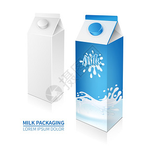 牛奶盒纸箱三维品牌包装空白纸板集隔离矢量插图图片