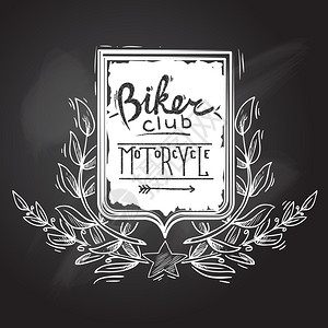 自行车标志黑板自行车俱乐部摩托车标志与盾牌明星花环矢量插图插画