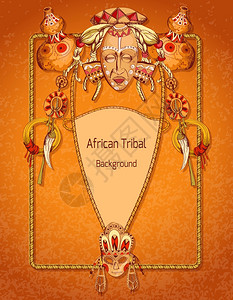 非洲素描彩色背景与部落具护身符宗教符号矢量插图图片
