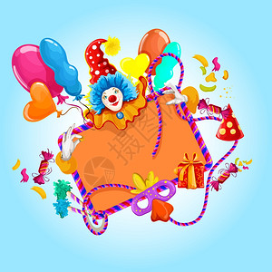 庆祝彩色背景与小丑气球装饰矢量插图背景图片