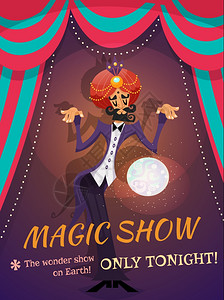 马戏海报与魔术师球体魔术文本矢量插图图片