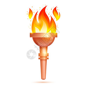 燃烧火胜利者火炬与燃烧的火焰图标隔离白色背景矢量插图插画