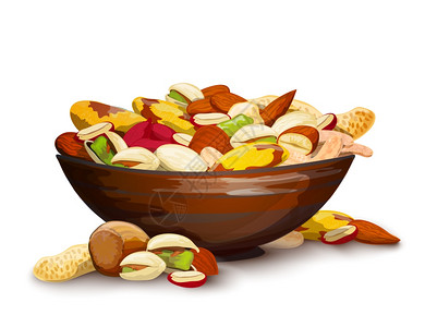 坚果食物杯与坚果新鲜生食混合成矢量插图插画