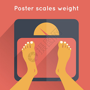重量海报与人的腿站地板尺度矢量插图图片