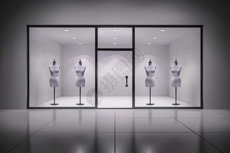 现实的3D商店展示室内与人体模型背景矢量插图高清图片