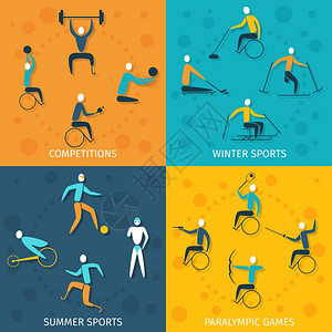 残疾运动与冬季夏季比赛残奥会平图标孤立矢量插图图片