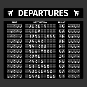 记分板机场复古模拟出发板时间表旅行背景矢量插图插画