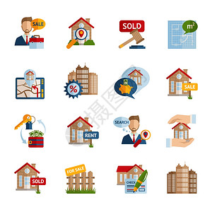 房地产物业租售图标孤立矢量插图图片