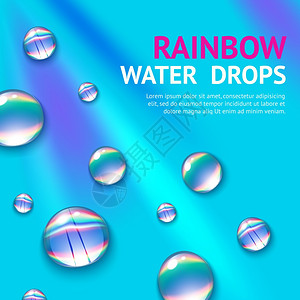 现实的水滴与彩色彩虹反射海报矢量插图图片