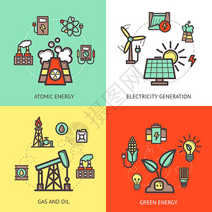能源集原子气石油绿色发电图标孤立矢量插图图片