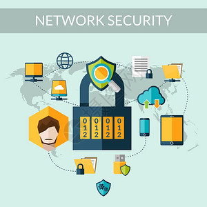 网络安全锁网络安全与挂锁世界的背景矢量插图插画