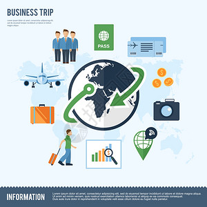 商务队环球旅行航登机牌平图标成与无线互联网连接符号图片