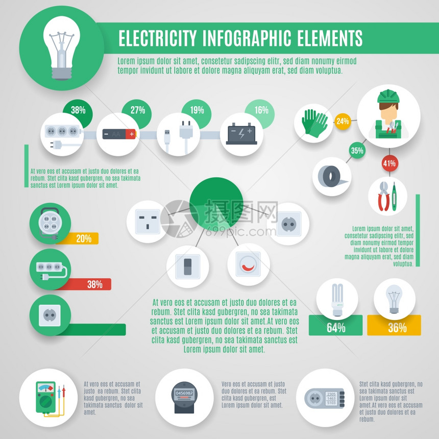 电力信息图表与专业电工工具图表矢量插图电力信息图集图片