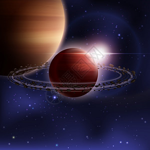 太阳系外外层现实背景与土星行星与轨道矢量插图现实插图插画