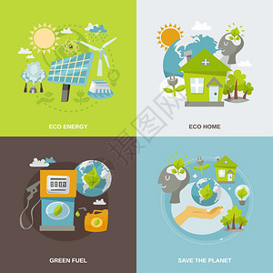 生态能源与绿色燃料星球家园平图标孤立矢量插图生态能源公寓图片